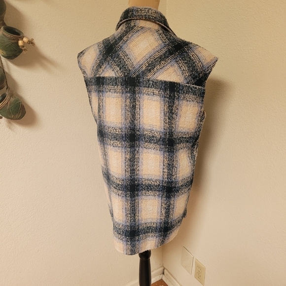 Neo Noir Blue and Cream Plaid Vest - Picture 4 of 5